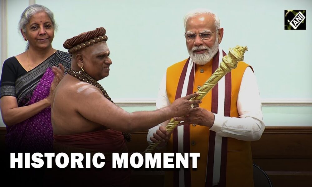 PM Modi receives sacred ‘Sengol’ from Adheenam seers (Video)