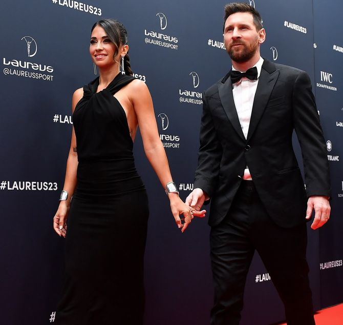 Lionel messi with Antonela at Laureus 2023