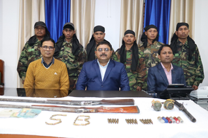 6 NLFT militants flee their Bangladeshi camps, surrender in Tripura
 with arms