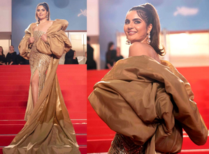 'Taarak Mehta' star Deepti Sadhwani shines in thigh-high slit gold sequin gown at Cannes