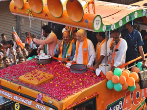 HM Amit Shah holds massive roadshow in Karnataka's Haveri