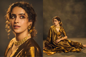 Sanya Malhotra exudes elegance in golden lehenga, ethnic jewellery, &
 winged eyeliner