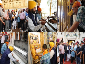 Kejriwal & Mann pay obeisance at Golden Temple, Durgiana Mandir