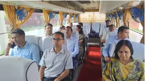 Officials inspect Jaipur's potholed roads by riding a luxury bus!